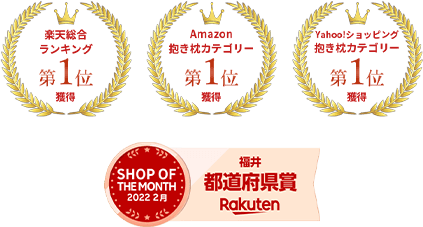 楽天総合ランキング第1位、Amazon抱き枕カテゴリー第1位、Yahoo!ショッピング抱き枕カテゴリー第1位